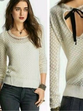 Free People NWT Cream Lace Open-Back Scoop Neck Sweater with Tie